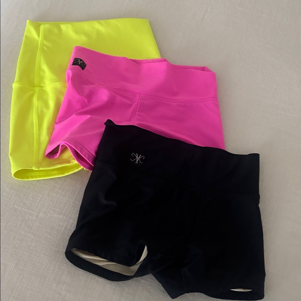 Bright Yellow High-Waisted Shorts and Cute Pink and Black Dance shorts. Bundle